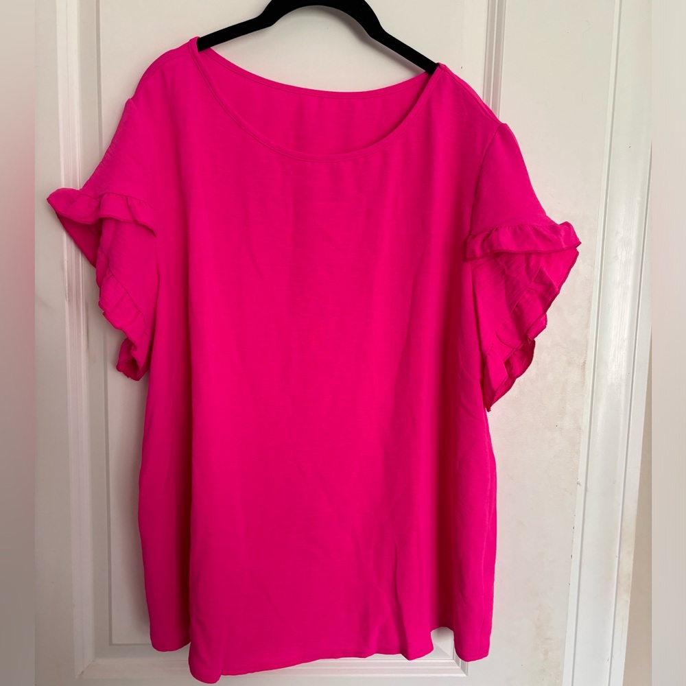 NWOT Hot Pink Ruffle Sleeve Blouse Size 1XL